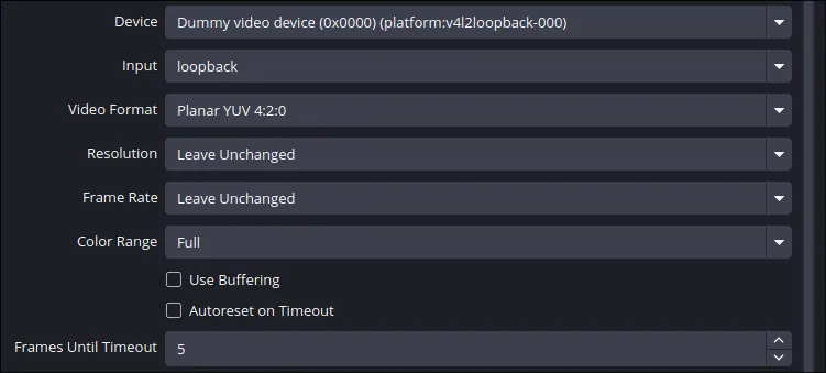 OBS webcam settings